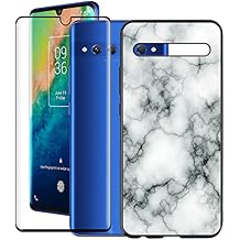 Case for TCL 10 Plus (6.47"), with [ 1 x Tempered Glass Protective Film], KJYF Black Soft Silicone Protective Cover Bumper Shockproof Phone Case for TCL 10 Plus - Marble