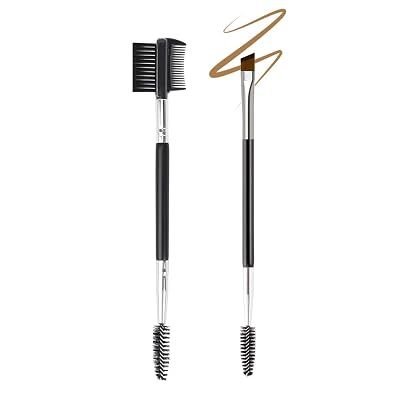2PCS Professional Double-Ended Eyebrow and Eyelash Brush Set - Angled Eye Brow Brush, Spoolie, and 3 Head Eyelash Comb - Makeup Grooming Tool for Shaping Brows and Lashes