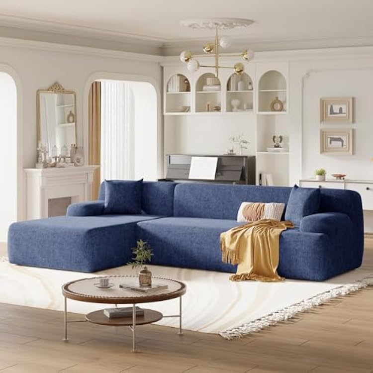 Modern Sectional Couches for Living Room, Upholstered Modular 108 L Shaped Furniture Sets Large Free Combination Sofa Couch with 2 Pillows Blue 1