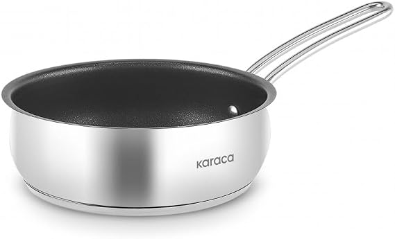 KARACA Emirgan Frying Pan 22 cm Stainless Steel Pan with Non-Stick Coating Induction Frying Pan 2.3 L Even Heat Distribution Stainless Steel Pan Silver