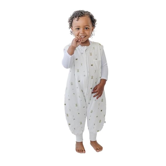 Tealbee Dreamsuit Toddler Sleep Sack with Feet Walker Sleep Bag with Legs, Rayon made from Bamboo, Summer 0.8 TOG, 2-Way Zipper, 3T-4T - Cactus