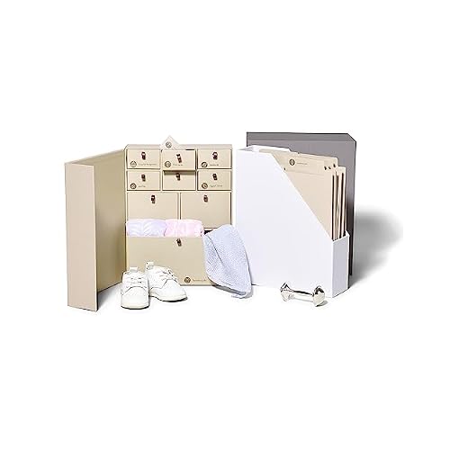 Savor I Baby Deluxe Box | Acid-Free Newborn Keepsake & Memory Organizer with 52 Labels, 9 Drawers, 8 File Folders | Gift for Pregnancy, Gift for Mom & Baby Shower, Slate, No Customization