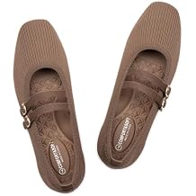 Frank Mully Women's Flats Square Toe Mary Jane Shoes Ballet Flats with Strap Comfortable Slip On Knit Shoes Dressy Casual