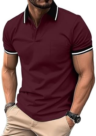 ZITY Mens Polo Shirts Casual Short Sleeve Athletic T-Shirts Classic Contrast Collar Shirt with Pocket