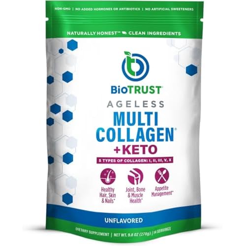 BioTrust Multi Collagen Protein Powder  Keto MCT Oil - 5 Types I, II, III, V, X & 100% Caprylic Acid C8 - Support Elevated Ketones, Metabolism, Joints & Beauty All in 1 Collagen Powder Unflavored
