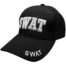 SWAT Hat Baseball Cap - White Embroidery SWAT Front & Bill - Hook & Loop Adjustable Size