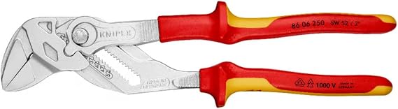 KNIPEX Pliers Wrench Pliers and a Wrench in a Single Tool Chrome-Plated Insulated with Multi-Component Grips, VDE-Tested 250 mm, 86 06 250