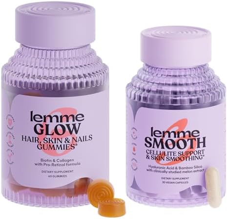 Lemme Glow Collagen Hair Gummies for Strong, Thick Hair & Reduced Shedding Smooth Anti Cellulite Capsules for Women, Smooth Legs & Thighs, Reduce Cellulite & Crepey Skin Bundle