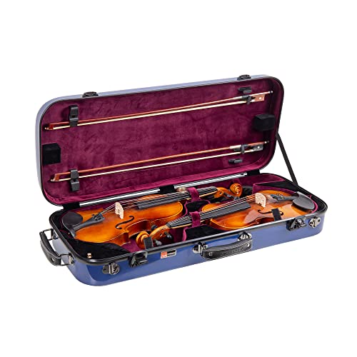 Crossrock Fiberglass Double Violin Case fits Two 44 Full-Size Violins | Navy Blue, Soft Velvet Interior, TSA Lock Durable Twin Violin Travel Case CRF1020DVNVBL