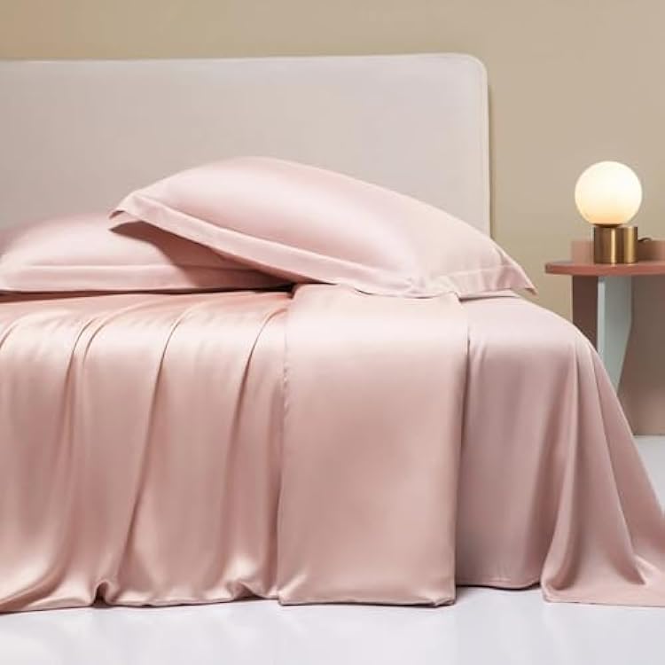 Bed, 100% Silk Satin Sheets Queen Size Set 4 Pcs Silky and Luxuriously Soft Satin Bed Sheets Double Stitching Wrinkle Free