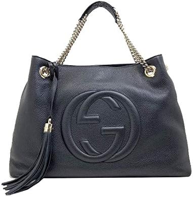 Gucci Soho 536196 Black Leather Tote Bag for Women Authentic Designer Handbag with Interlocking G Logo and Fringe Detail