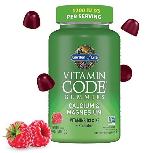 Garden of Life Vitamin Code Calcium Magnesium Gummies with D3 & K2, Supports Bone Health & Bone Strength  Prebiotics & Probiotics for Digestive Support, Non-GMO, Gluten-Free, 60 Raspberry Gummies