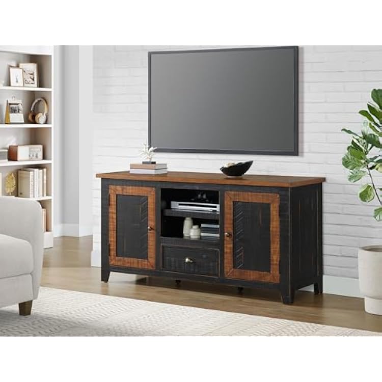 Martin Svensson Home Monterey 60 Black and Honey Solid Wood TV Stand with Storage
