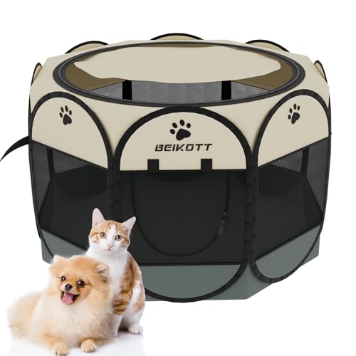 Pet Playpen, Foldable Dog Playpens, Portable Exercise Kennel Tent for PuppiesDogsCatsRabbits, Dog Play Tent with Removable Mesh Shade Cover for Travel Indoor Outdoor UsingLarge
