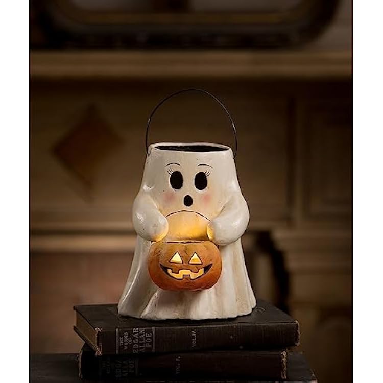 Bethany Lowe Designs - Sweet Boo with Pumpkin Bucket Paper Mache - TJ2310