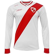 ARZA Sports Mens PeruInspired Long Sleeve Soccer Fan Jersey White/Red Performance Shirt Sash Design