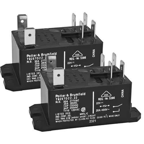 Pack of 2 T92S7D22-22 OEM Replacement Furnace Relay - DPST General Purpose Relay for Furnace Performance
