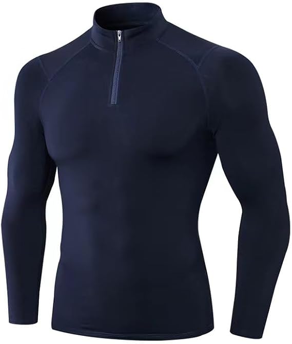 Men Fleece Lined Compression Shirt with Half Zip,Thermal Long Sleeve Athletic Top,Warm Stretch Workout Base Layer