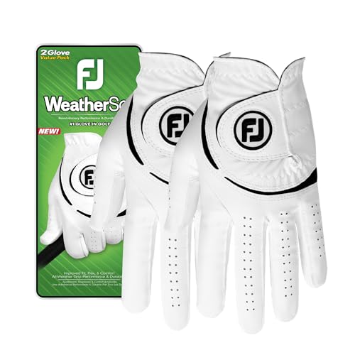 FootJoy Mens WeatherSof 2-Pack Golf Glove, White, X-Large, Worn on Right Hand