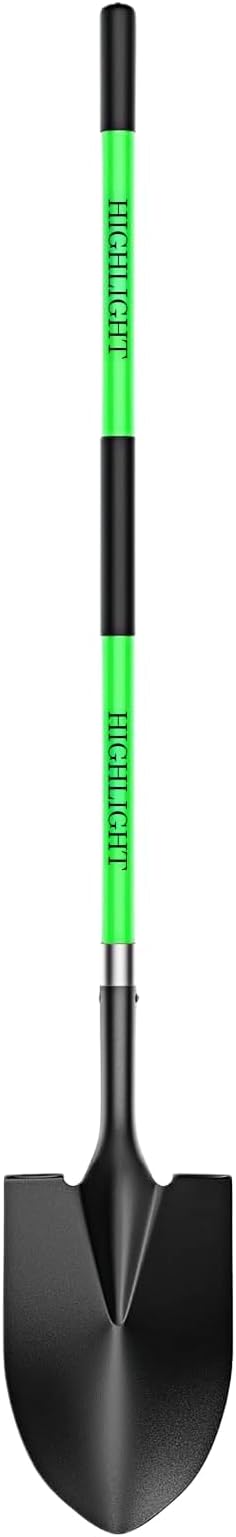 56-Inch Round Point Garden Shovel for Digging, Fiberglass Handle, Green