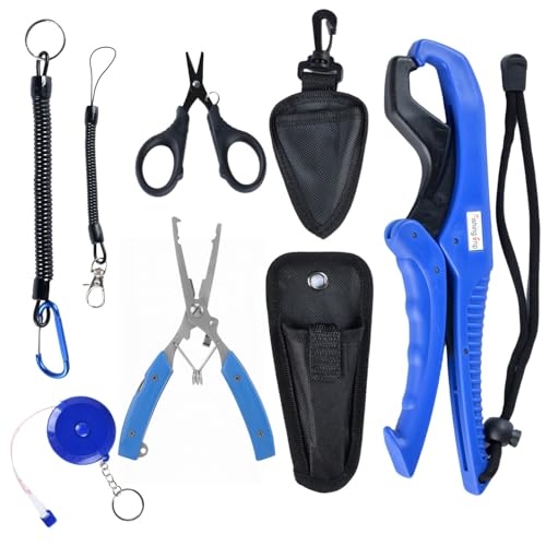 Fishing Gear Tool Kit Fishing Pliers Fillet Fish Lip Gripper Hook Remover Fishing Ruler Line Cutter lanyards Equipment Tools Accessories Set for SaltwaterFlyingIce Fishing