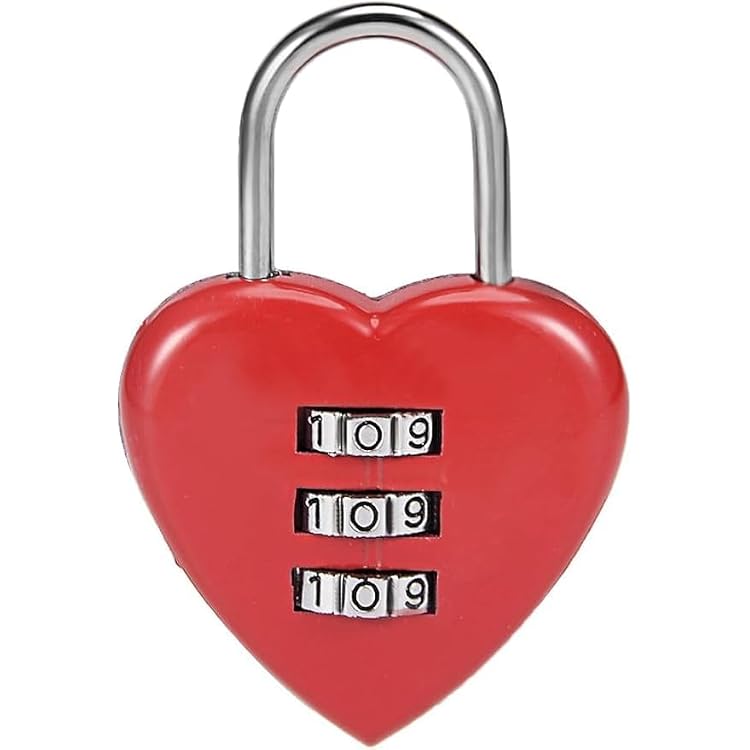 Combination Lock, Heart Shape 3 Digital Password Padlock, Mini Outdoor Combo Gate Lock for School Gym Locker, Fence Gate, Toolbox, Employee Hasp Locker Combination Padlocks Red