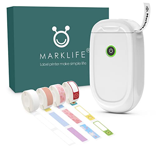 MARKLIFE P11 Label Maker Machine with Tape, Mini Thermal Wireless Inkless Sticker Printer Machine for Home Kitchen Office Organization White, 1 Printer4 Tapes
