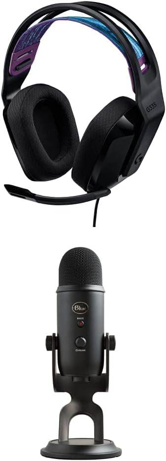 Logitech G335 Headset + Blue Yeti Blackout USB Microphone Gaming Streamer Bundle
