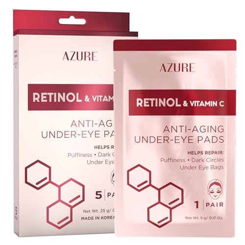 Azure Cosmetics Retinol & Vitamin C Anti Aging Under Eye Pads - Hydrating & Refreshing Eye Mask Patches - Reduces Fine Lines, Wrinkles, Dark Circles & Puffiness - Skin Care Made in Korea - 5 Pairs