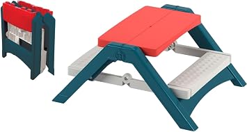 Fun N Fold Picnic Table for Kids Indoor Outdoor Red White and Blue Lightweight Foldable Picnic Table Quick and Easy Storage Toddlers Age 2 and up