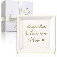 Zonon Mother's Day Ceramic Jewelry Tray with Present Box, Gift for Mom from Daughter Remember I Love You Mom Square Decorative Ring Trinket Dish for Mother's Day Birthday Gift for Women