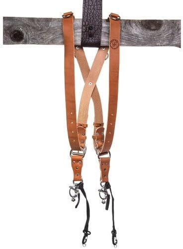 HoldFast Gear MoneyMaker Two-Camera Harness on Shoulders, Bridle Leather, Medium, Tan (without D Rings)