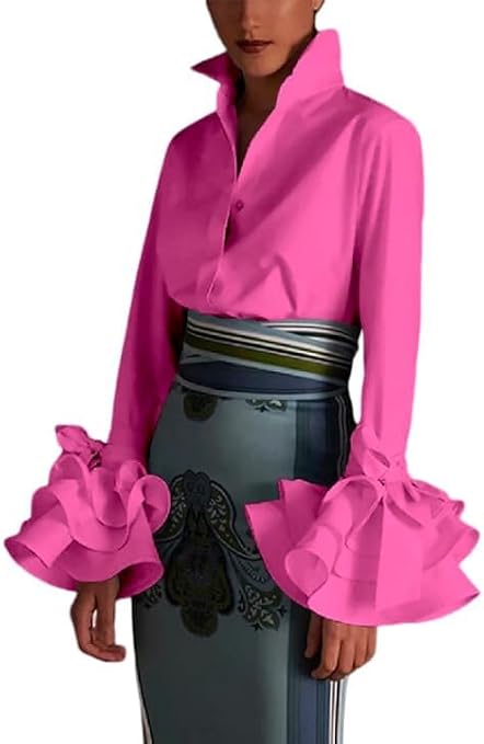 UOOZEE Womens Button Down Shirt Long Sleeve Dress Shirts Solid Work Blouse