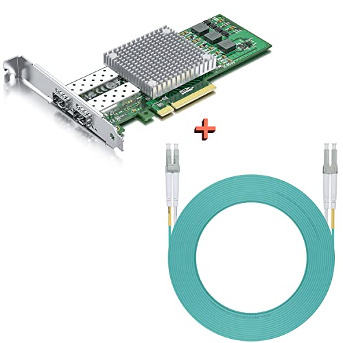 10Gb SFP PCI-E NIC with 20M OM3 LC to LC Fiber Patch Cable, Compare to Broadcom BCM57810S Network Card, Dual SFP Ports, PCI Express X8, Support Windows ServerLinuxVMware
