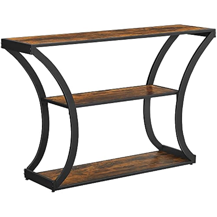 VASAGLE Console Table with Curved Frames and 2 Open Shelves, for Hallway Entryway Living Room, Rustic Brown  Black, 11.8 X 47.2 x 31.5 Inches