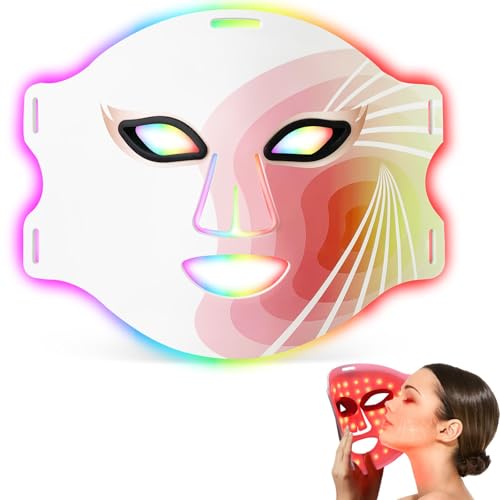 Red Light Therapy for Face, 7 Colors Infrared LED Face Mask Light Therapy, Portable Rechargeable Red Light Therapy Mask Beauty Device at Home and Travel for Facial Rejuvenation, White