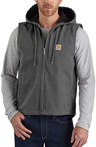 Carhartt Mens Relaxed Fit Washed Duck Fleece-Lined Hooded Vest