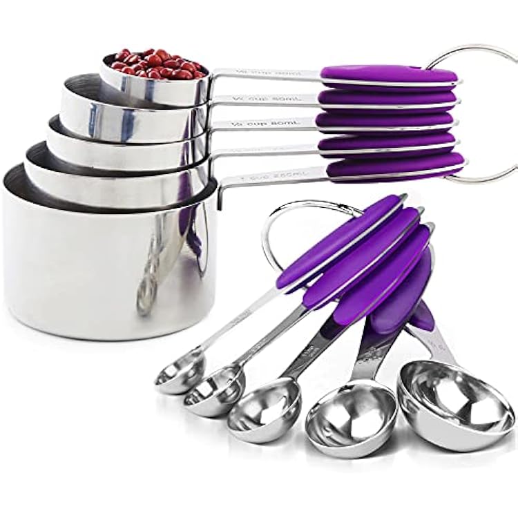 Measuring Cups and Measuring Spoons Set, 10 Pieces Stainless Steel Measuring Cups Set for Dry Liquid Food, Metal Measure Cups for Kitchen Cooking Baking