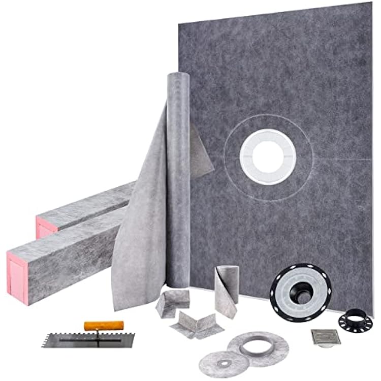 VEVOR Shower Curb Kit, 38x60 Watertight Shower Curb Overlay with 4 PVC Central Bonding Flange, 4 Stainless Steel Grate, 2 Cuttable Shower Curb and Trowel, Shower Pan Slope Sticks Fit for Bathroom