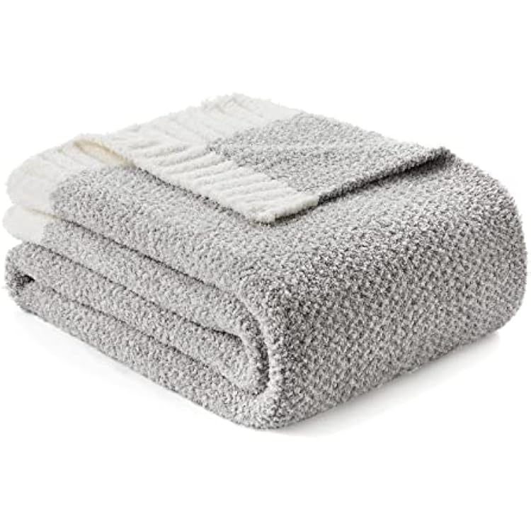 Snuggle Sac Buttery Grey Throw Blanket for Couch, Reversible Super Soft Warm Blankets Cozy Knit Fuzzy Plush Lightweight Throws for Sofa, Bed, Heather Grey, 50x 60