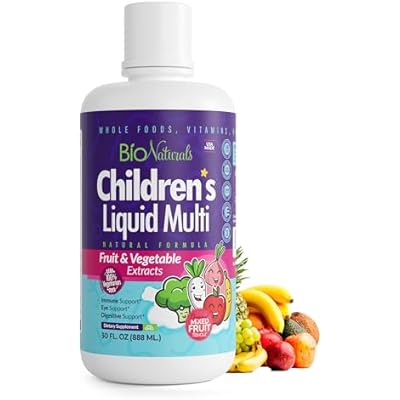 Childrens Liquid Multivitamin & Immune Booster - Natural Supplement for Kids & Toddlers with Vitamins A B C D3 E, Fiber, Fruits & Vegetables - No GMOs, Gluten, Sugar, Dairy, Soy - 16oz
