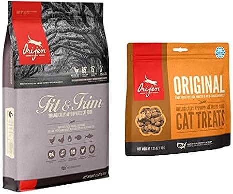 Orijen Dry Cat Food, Support Healthy Weight, Grain Free, Fresh & Raw Animal Ingredients, Fit & Trim 12lb Freeze Dried Cat Treats, Original, 1.25oz