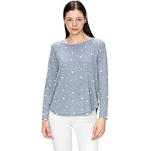 COIN 1804 Women's T Shirt - Casual Soft Slub Jersey Star Print Long Sleeve Crewneck Curved Hem Pullover Tunic Tee Tshirt Top