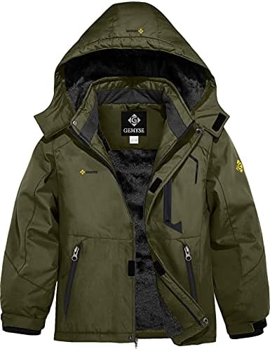 GEMYSE Boys Waterproof Ski Snow Jacket Hooded Fleece Windproof Winter Jacket