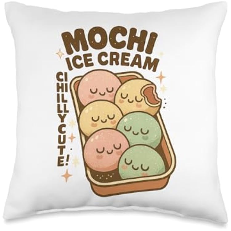 Cute Mochi Ice Cream Kawaii Food Lovers Anime Aesthetic Throw Pillow