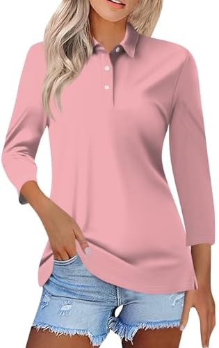 Womens 34 Sleeve Tops V Neck Work Polo Shirts Dressy Casual Striped Blouses Three Quarter Length Tunic Tops