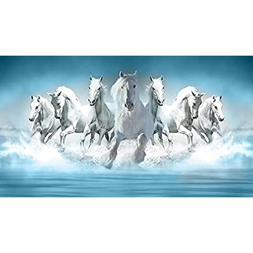 Desirous Seven White horses picture perfect for vastu shastra 12 x 18 inch Poster