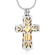 Urn Necklaces for Ashes Cross Cremation Jewelry for Ashes Memorial Ash Pendant with Hollow Keepsake Jewelry Gifts for Loss of Loved One with Funnel Filler Kit