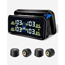 RV Tire Pressure Monitoring System, Wireless USB/Solar TPMS with 4 Sensors Installed on Windowshield, tire Pressure Sensor, 6 Alarm Modes, 0-130PSI for Sedan/SUV/MPV/Truck/Older Vehicle TY101