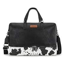Wrangler Travel Duffel Bag Carry On Overnight Bag with Shoe Compartment Cow Print Weekender Bag for Women WG253-5110COW-BK